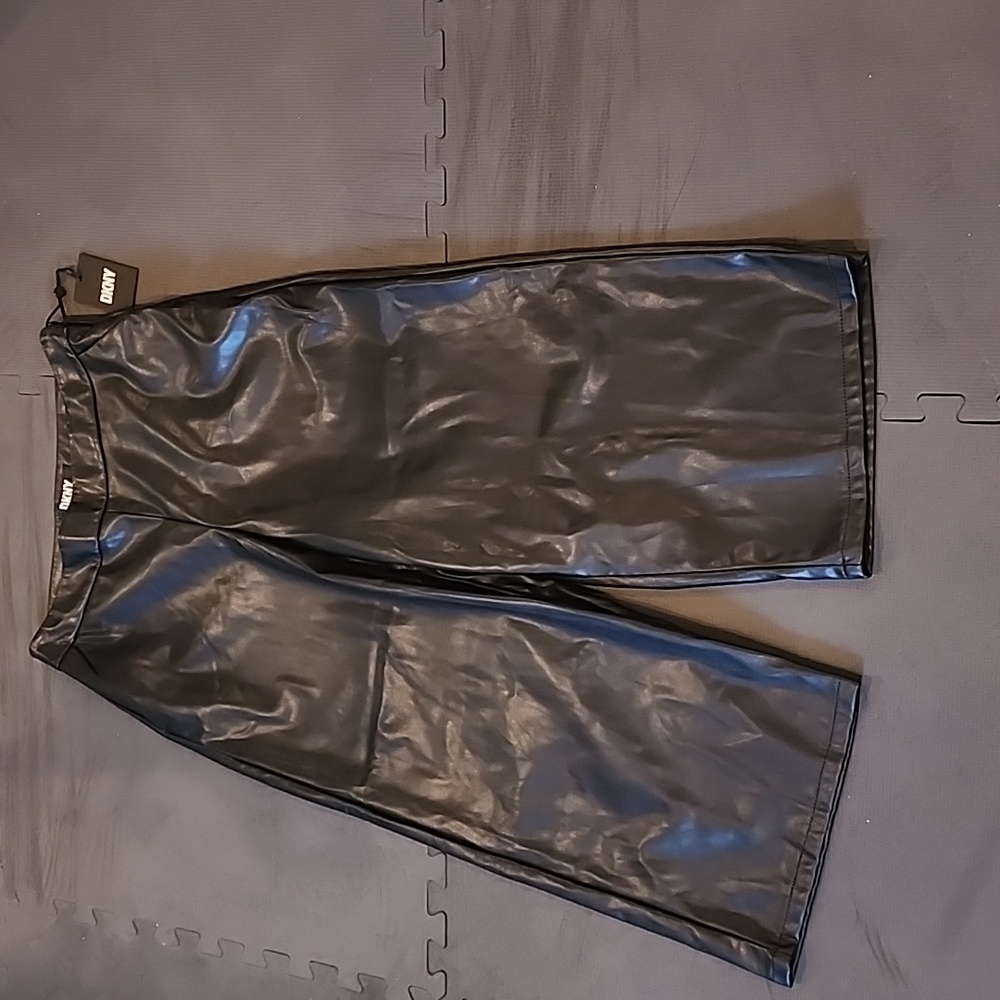 DKNY Faux Leather wide leg crop pants